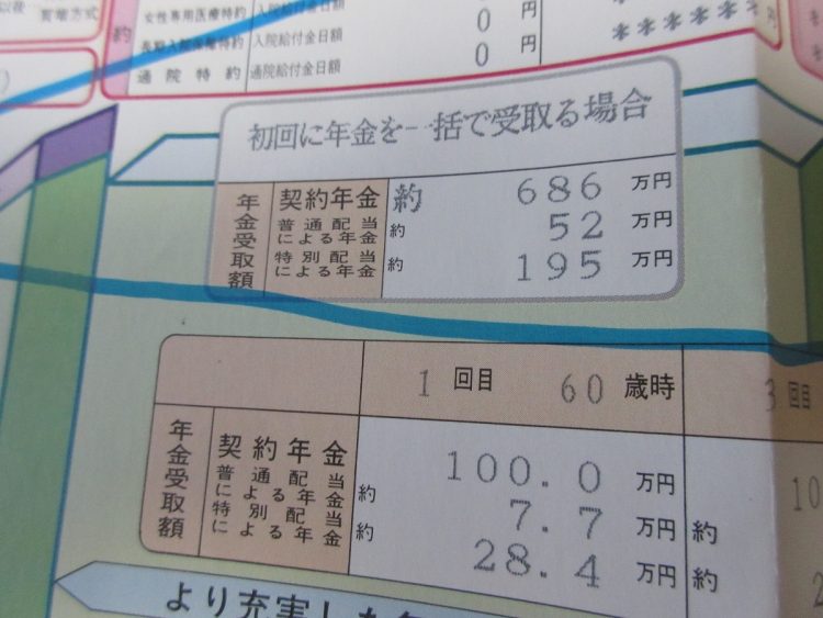 60歳時に一括で受け取る場合、約686万円（返戻率141％）