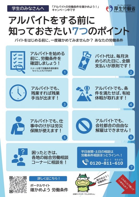 「アルバイトの労働条件を確かめよう！」キャンペーン（厚生労働省のホームページより）