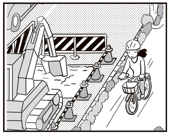 車道で工事をしていたり、駐車車両が連続していて車道の左側を通行できない、走行車両が多い、車道の道幅が狭いなどの場合は歩道を通行してもよい