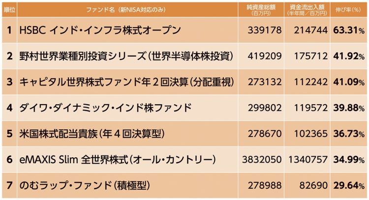 「純資産総額」伸び率ランキング（2024年1～6月／その1）