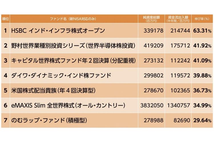 「純資産総額」伸び率ランキング（2024年1～6月）