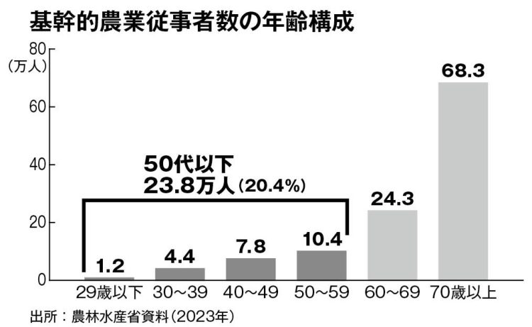 基幹的農業従事者数の年齢構成