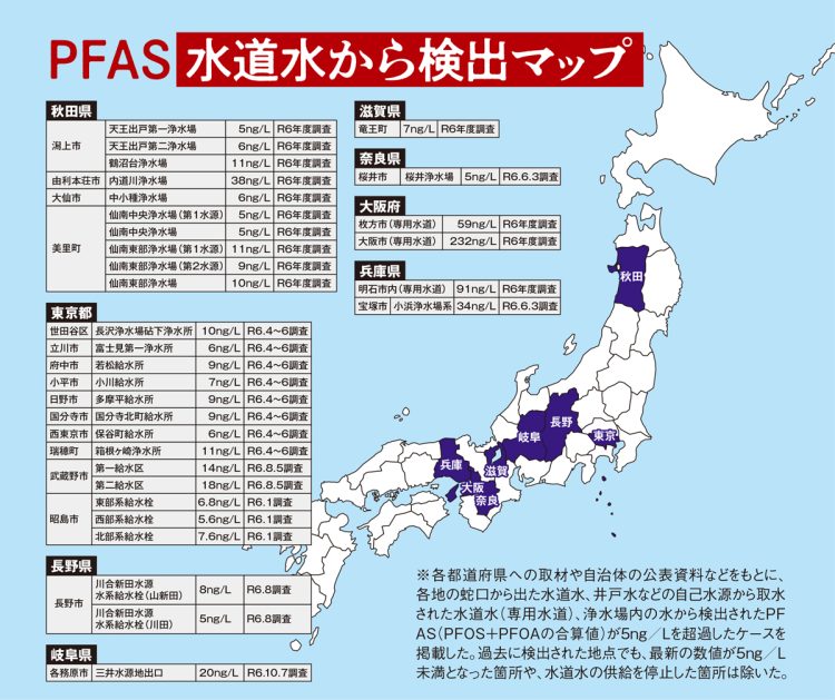 PFAS「水道水から検出マップ」