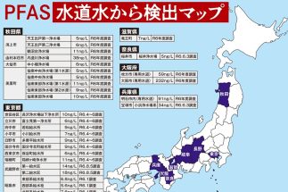 【発がん性物質PFAS「水道水から検出」地域マップ】大阪市、明石市では国の暫定目標値を大きく上回る　「水道水を飲まないで！」と町内放送する自治体も