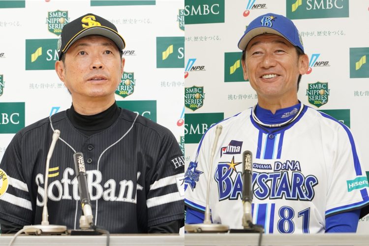 ソフトバンクとDeNAの野手スタメン年俸はどれくらい違うか（左から小久保裕紀・監督、三浦大輔・監督／時事通信フォト）