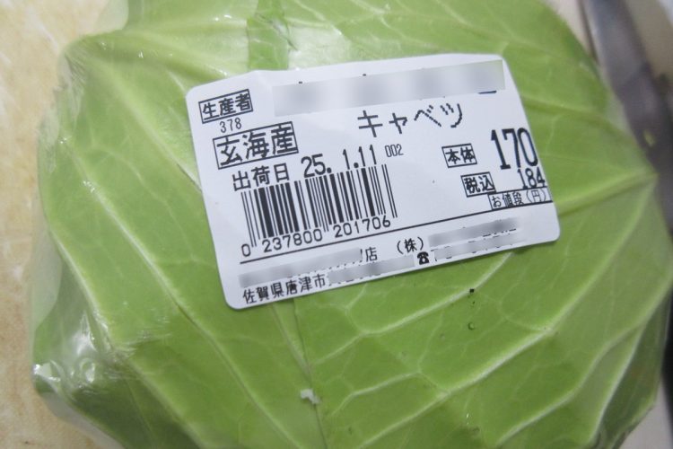 筆者が先日買った1玉170円のキャベツ