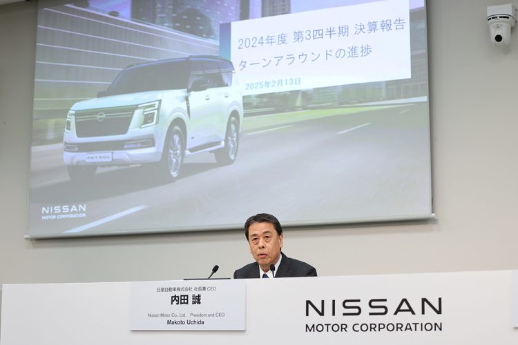 破談について語った日産自動車の内田誠・社長（2月13日／時事通信フォト）